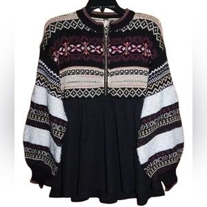 Free People Cabin Fever SWIT Sweater Fair Isle Babydoll Balloon Sleeve Oversized